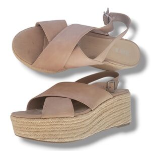 Bar lll Vegan Suede Cross Over Nude Platform Wedge Espadrille Sandal. Size 9.5